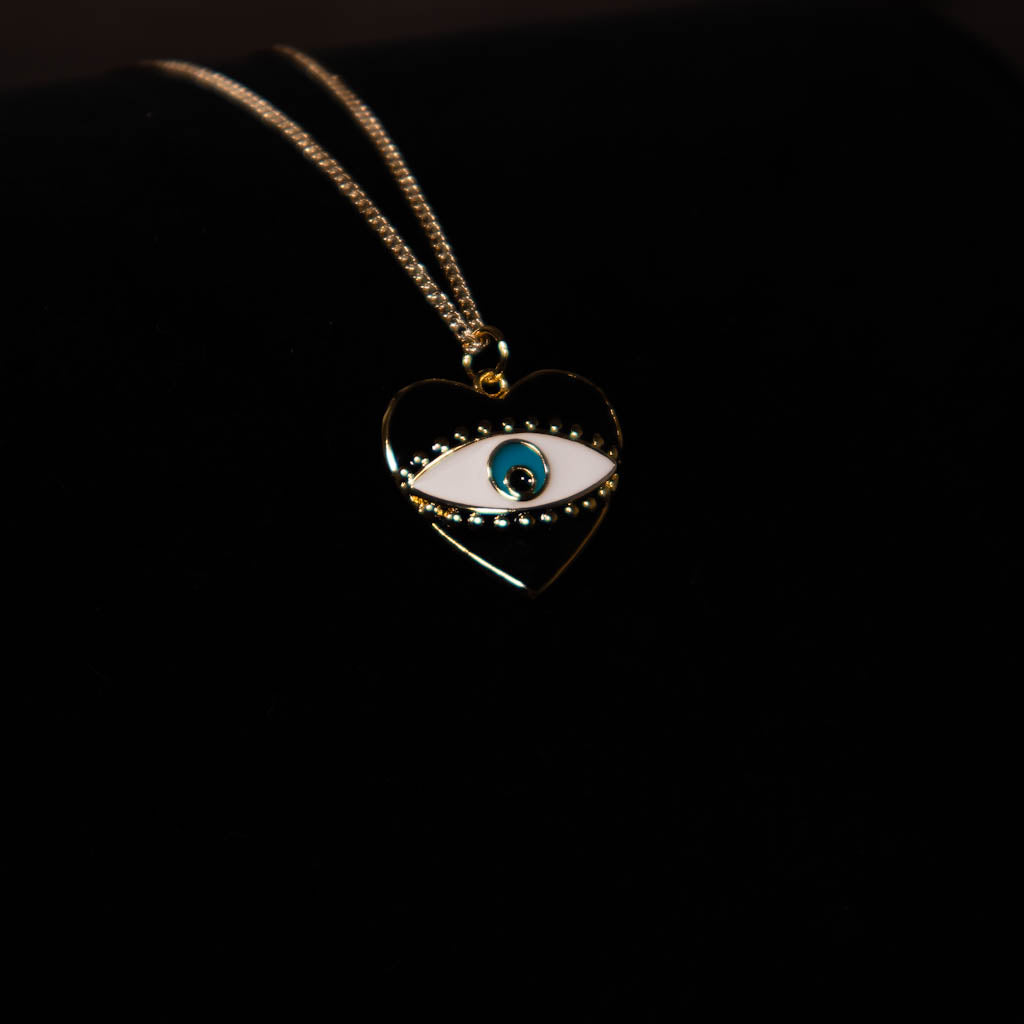 Evil Eye Heart Black & Gold Pendant