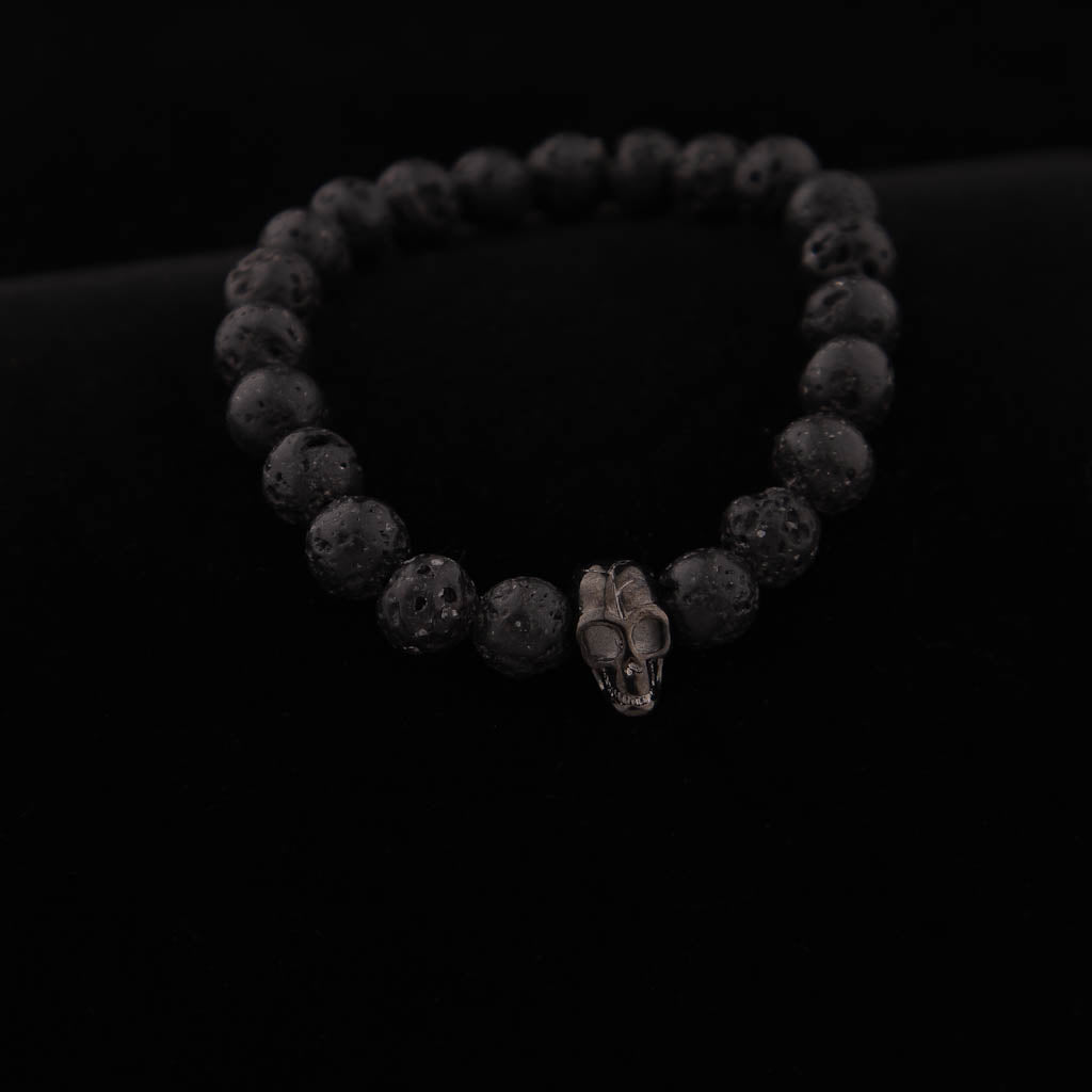 Skull Black & Volcanic Rocks Bracelet