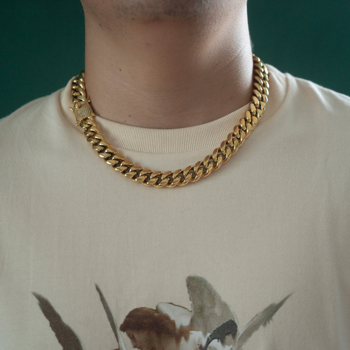 Miami Cuban Link 14mm Chain Diamond Lock Box Gold