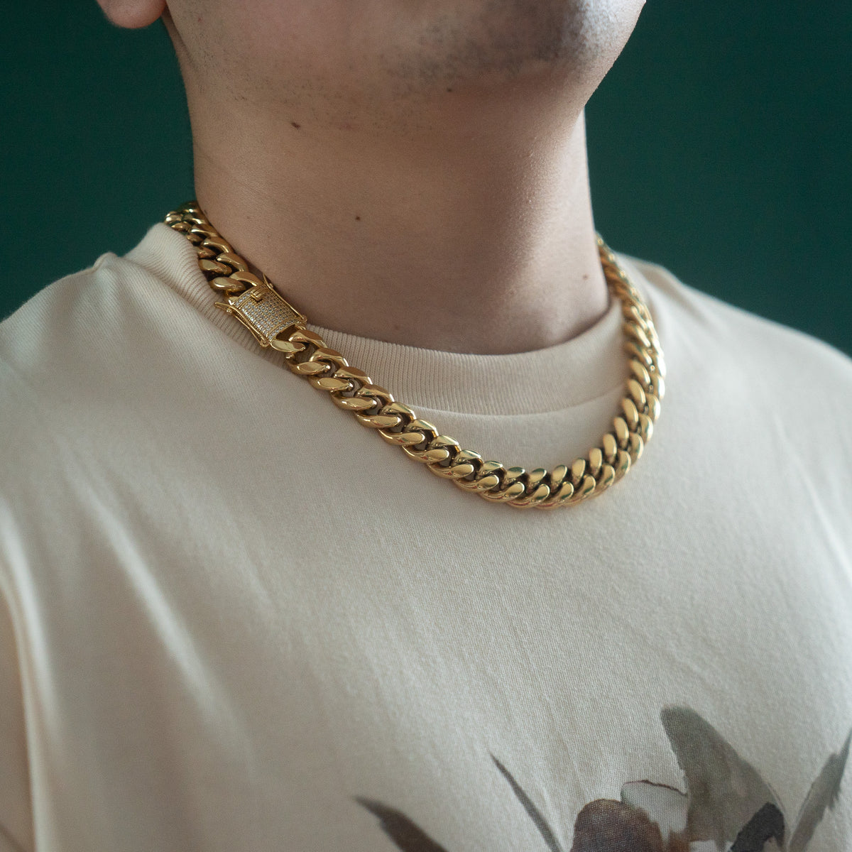 Miami Cuban Link 14mm Chain Diamond Lock Box Gold
