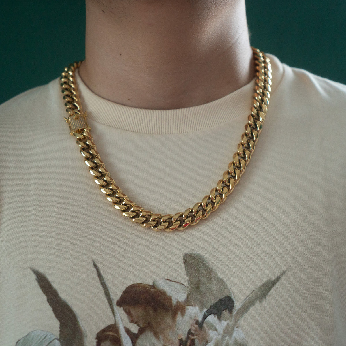 Miami Cuban Link 14mm Chain Diamond Lock Box Gold