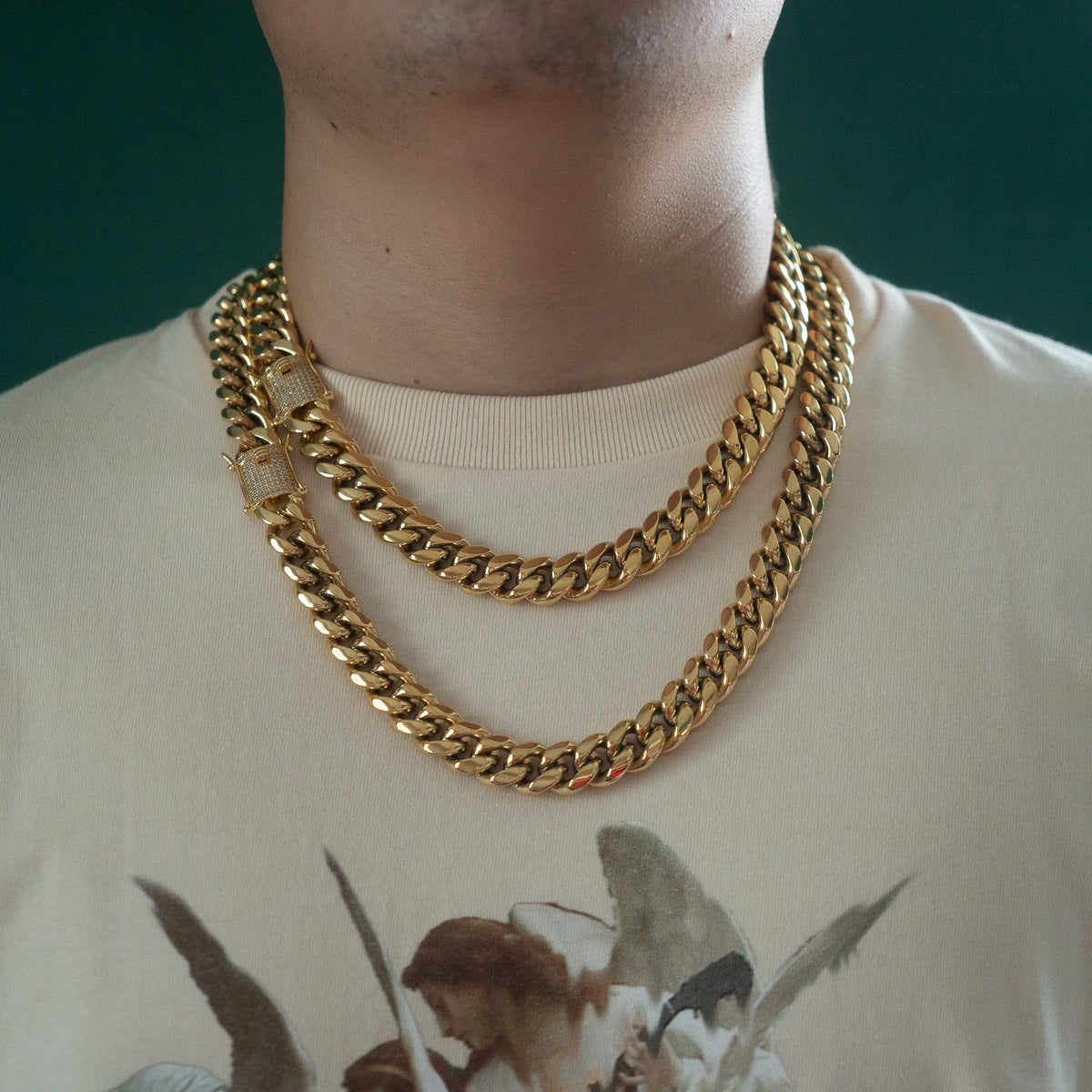 Miami Cuban Link 14mm Chain Diamond Lock Box Gold