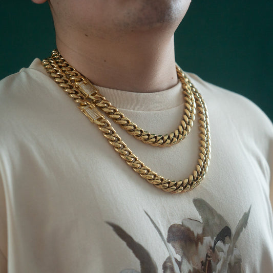 Miami Cuban Link 14mm Chain Diamond Lock Box Gold