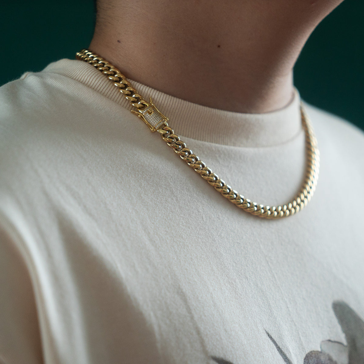 Miami Cuban Link 8mm Chain Diamond Lock Box Gold