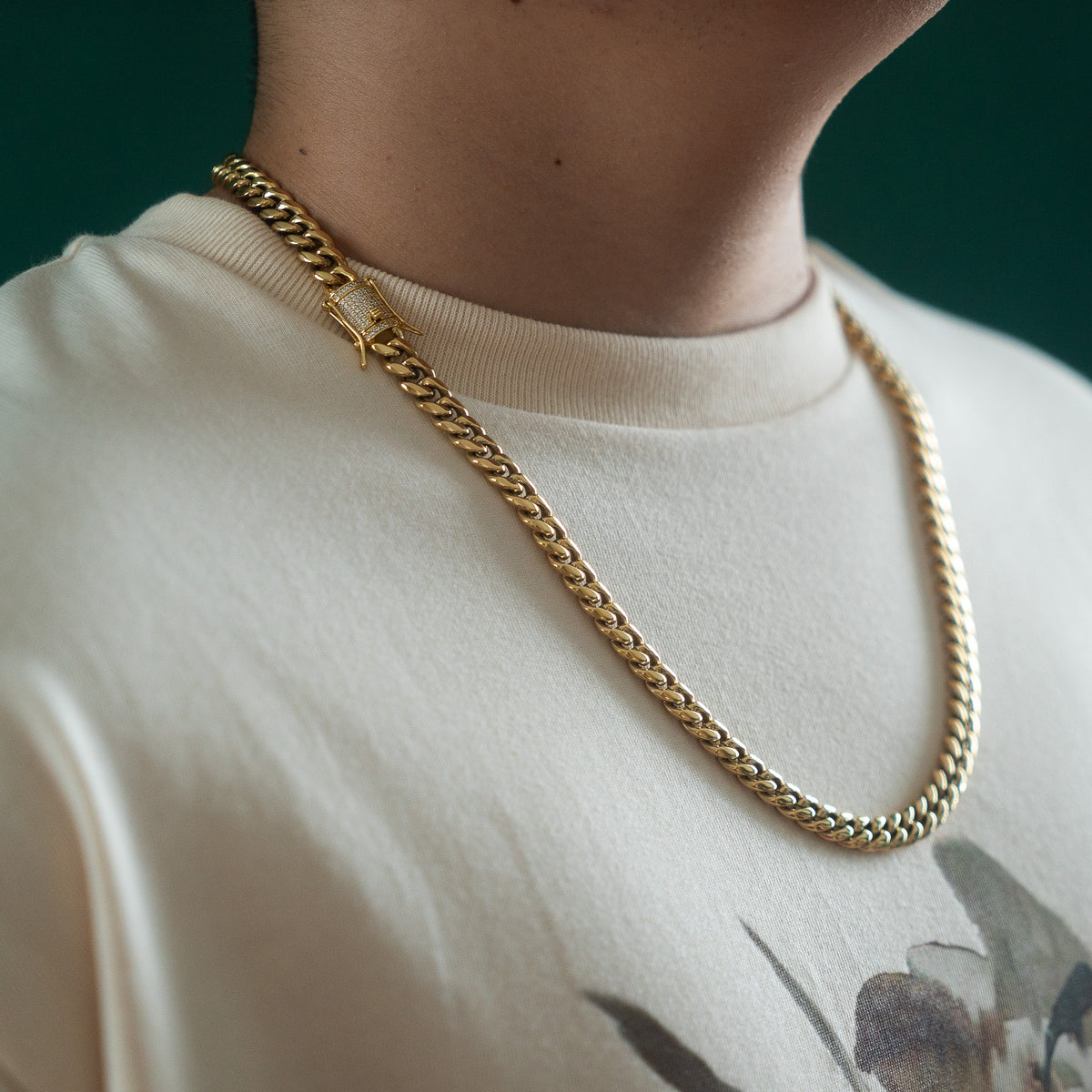 Miami Cuban Link 8mm Chain Diamond Lock Box Gold