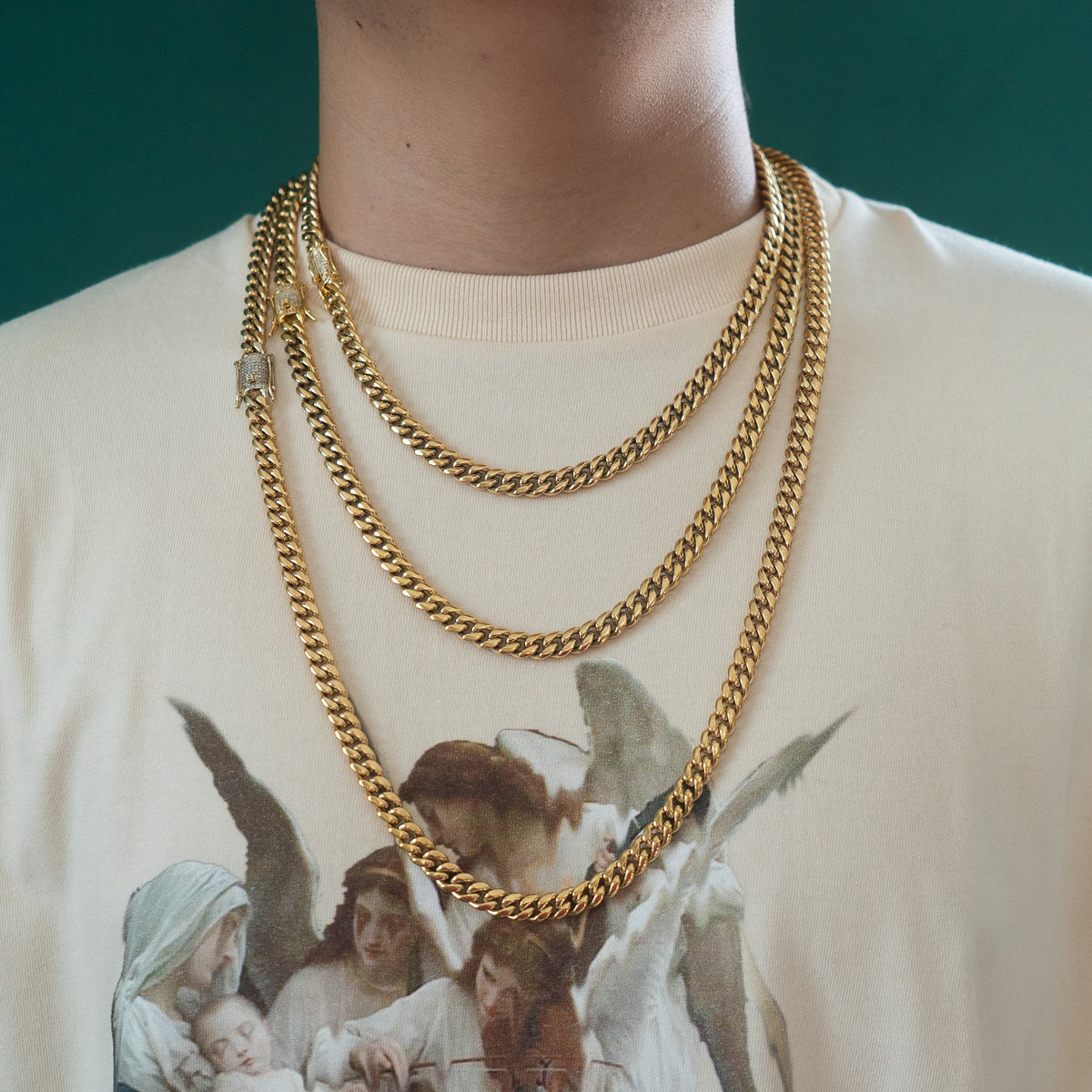 Miami Cuban Link 8mm Chain Diamond Lock Box Gold