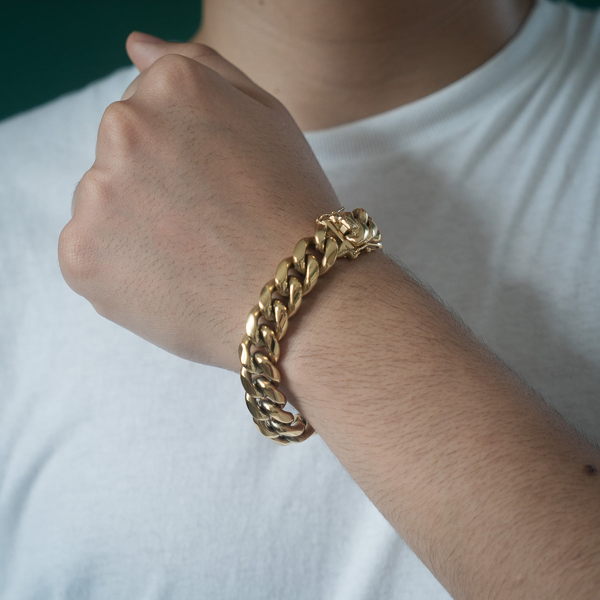 Miami Cuban Link 14mm Bracelet Custom Lock Box Gold