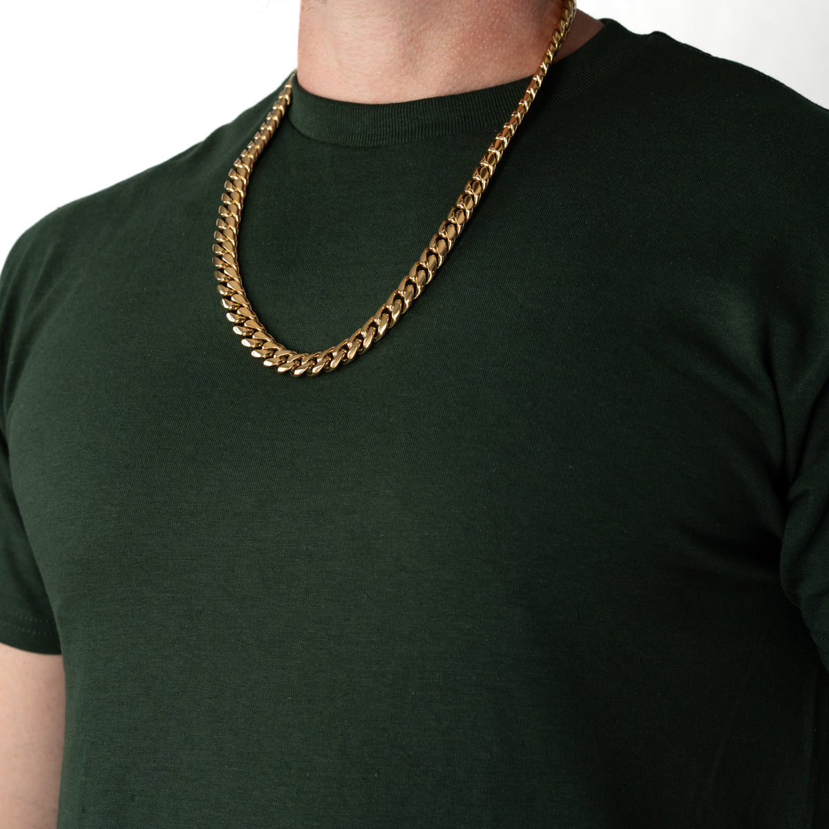 Cadena Cubana Miami 12mm Prosperidad Baño de Oro 14K · 24" · lado