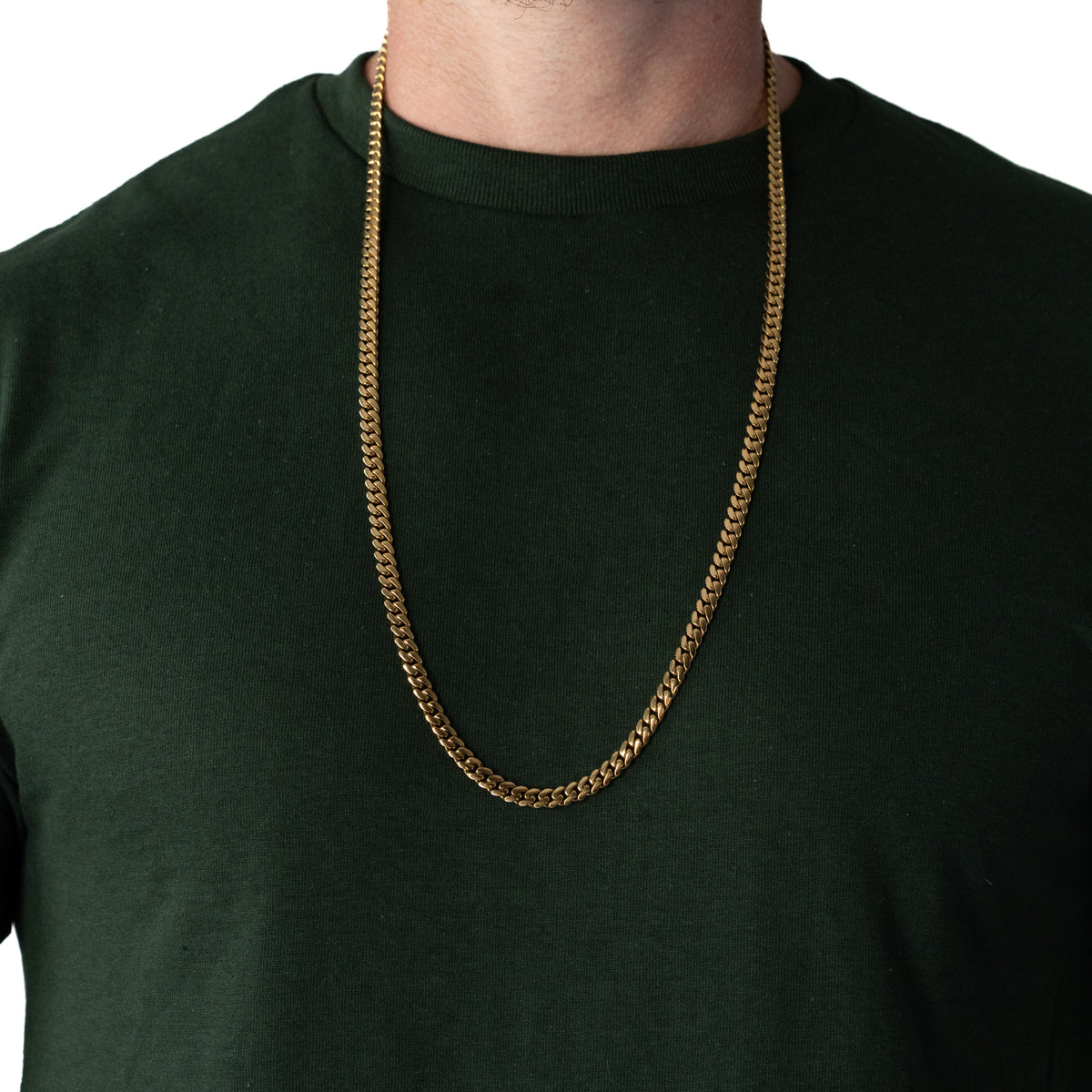 Cadena Cubana Miami 6mm Prosperidad Baño de Oro 14K · 30" · frente