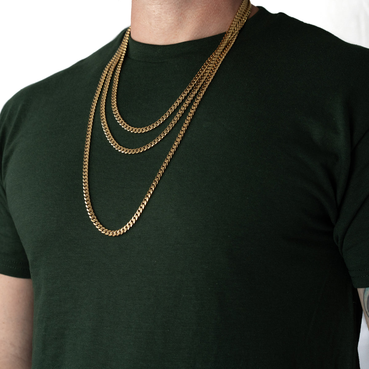 Cadena Cubana Miami 6mm Prosperidad Baño de Oro 14K · todas las medidas · lado
