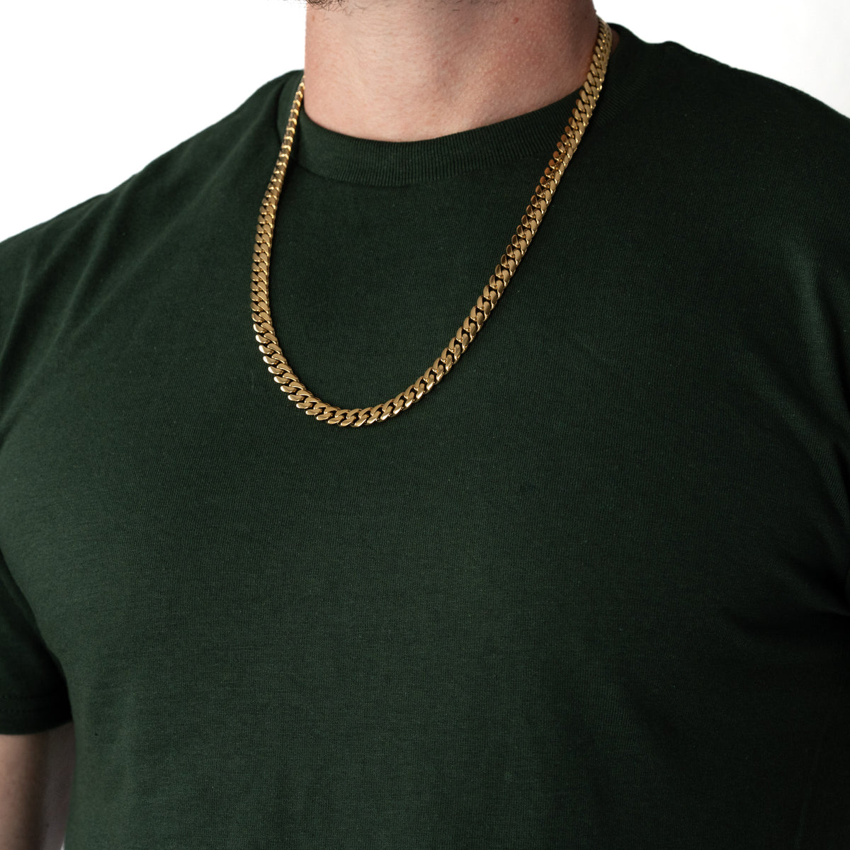 Cadena Cubana Miami 8mm Prosperidad Baño de Oro 14K · 24" · lado