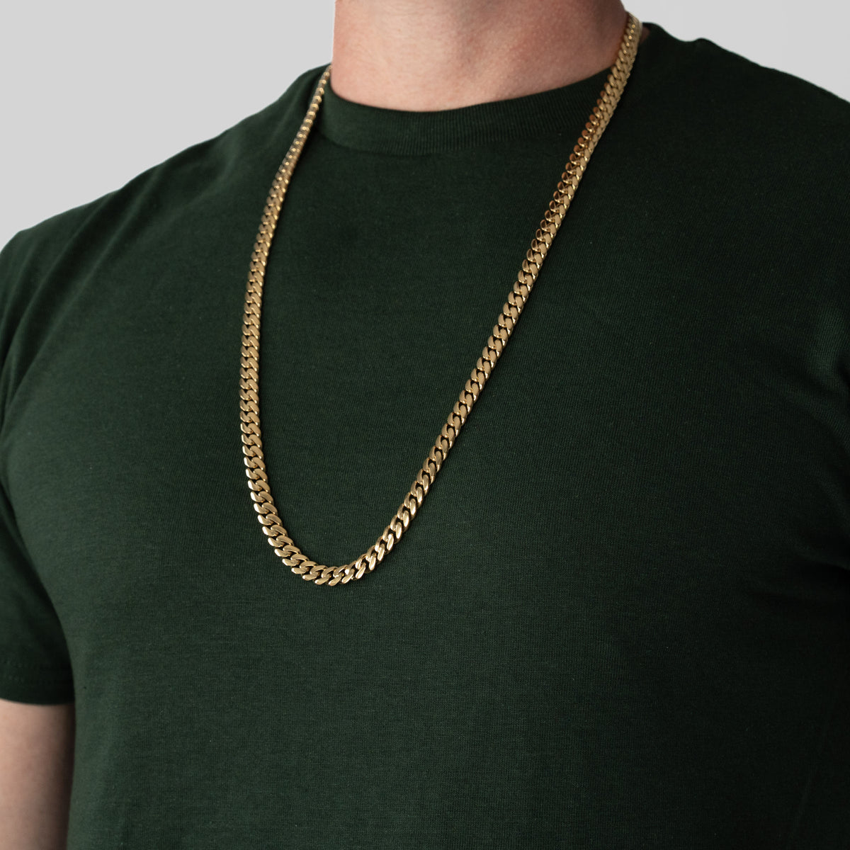 Cadena Cubana Miami 8mm Prosperidad Baño de Oro 14K · 30" · lado