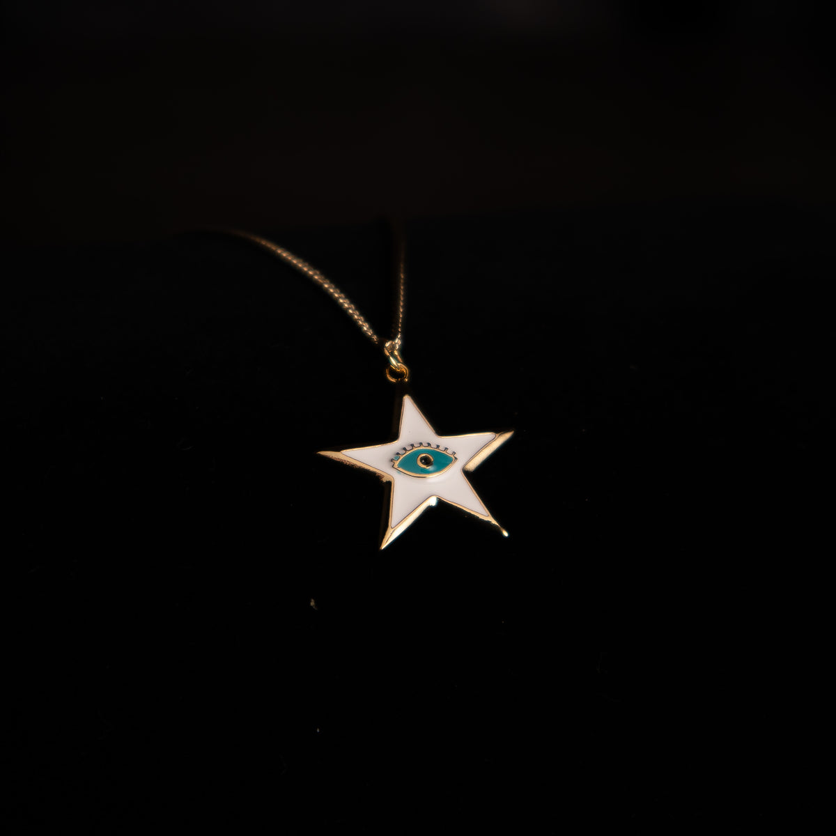 Evil Eye Star White/Blue Enamel and Gold Necklace