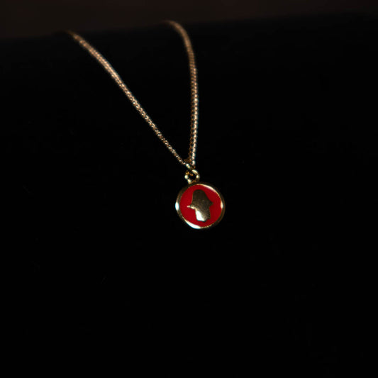 Small Hamsa Red Enamel & Gold Pendant