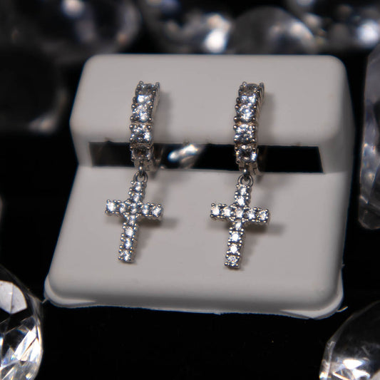 Big Diamond Cross Earrings White Gold