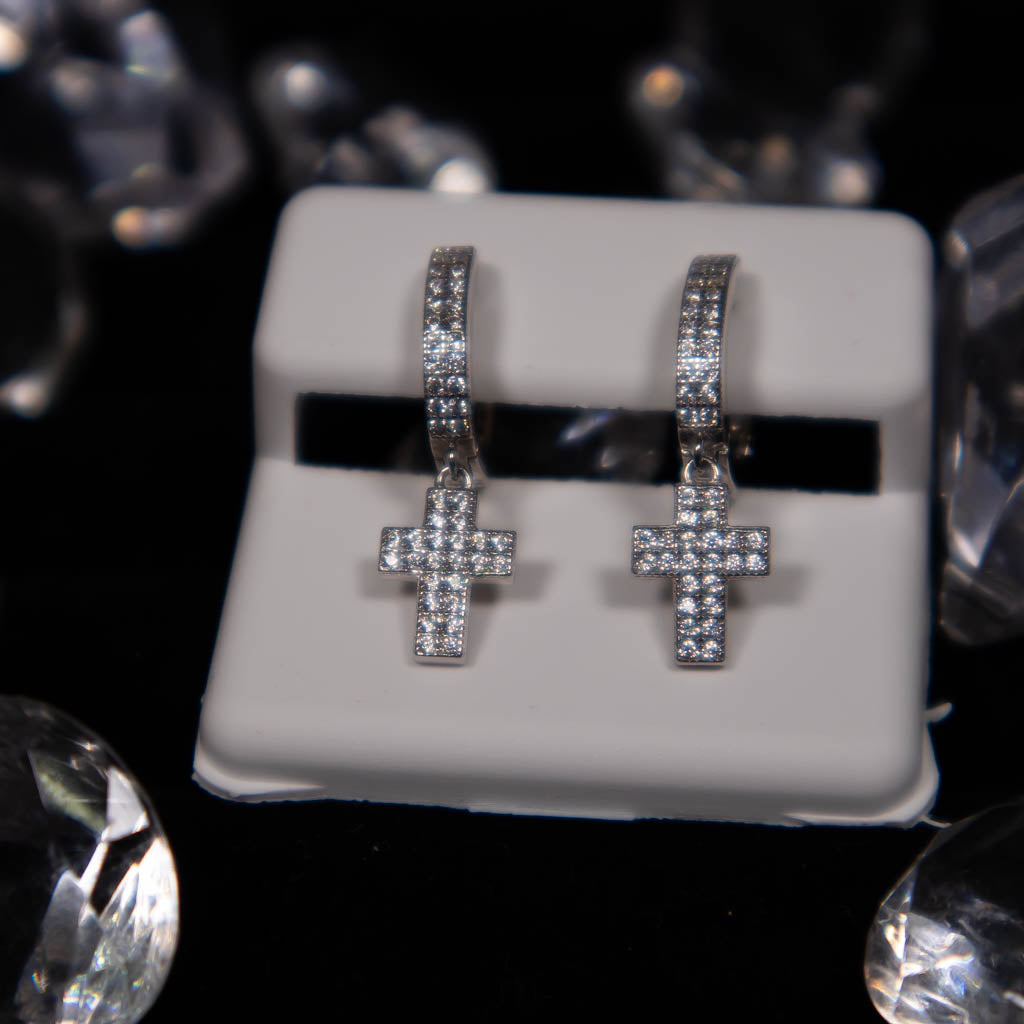 Diamond Cross Earrings White Gold