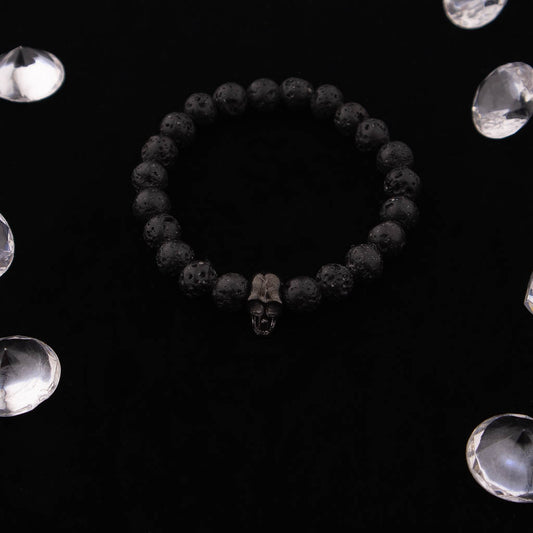 Skull Black & Volcanic Rocks Bracelet