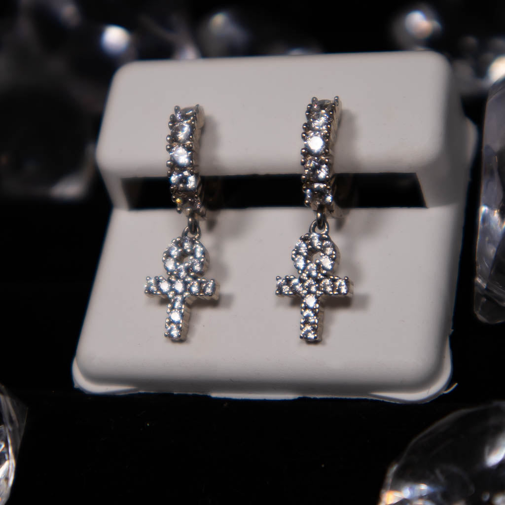Ankh Diamond Earrings White Gold
