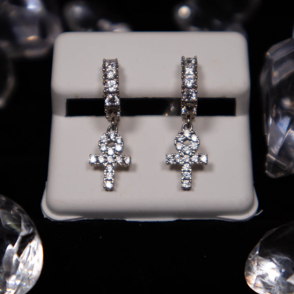 Ankh Diamond Earrings White Gold