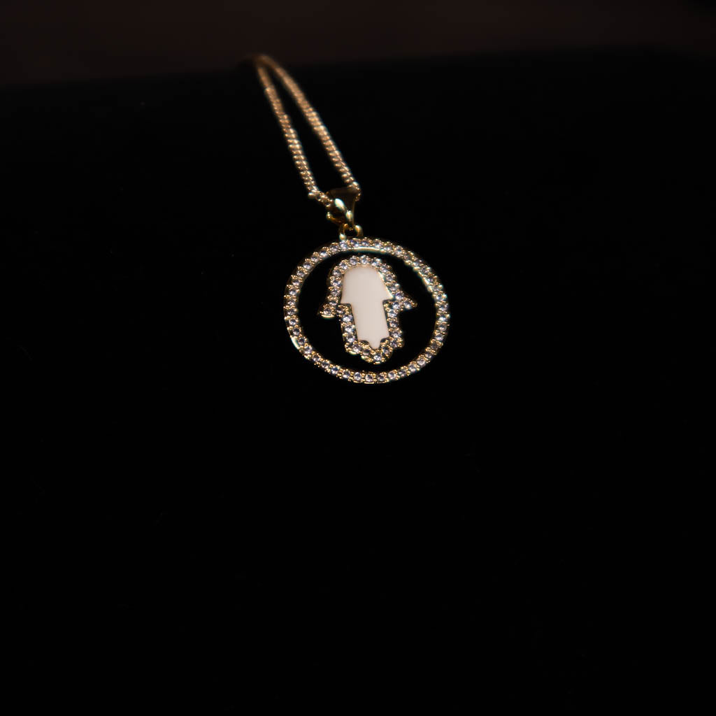 Black & White Hamsa Iced Gold Pendant