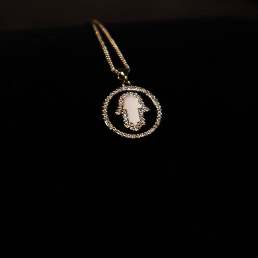 Black & White Hamsa Iced Gold Pendant
