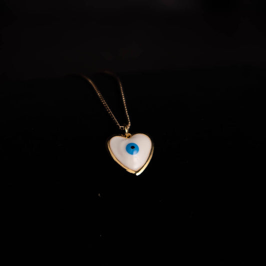 Evil Eye Heart White Enamel and Gold